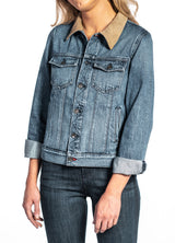 Denim & Taupe Suede Jacket (Indigo Stone) Navy Stitch