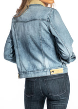 Denim & Cream Suede Jacket (Vintage Distressed) Navy Stitch