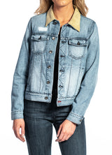 Denim & Cream Suede Jacket (Vintage Distressed) Navy Stitch