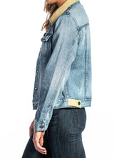 Denim & Cream Suede Jacket (Vintage Distressed) Navy Stitch