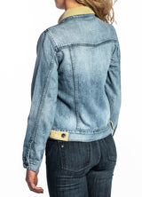 Denim & Cream Suede Jacket (Vintage Distressed) Navy Stitch