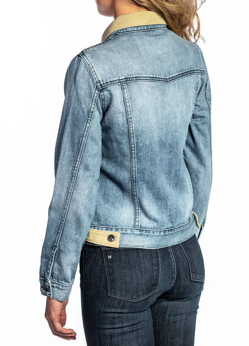 Denim & Cream Suede Jacket (Vintage Distressed) Navy Stitch