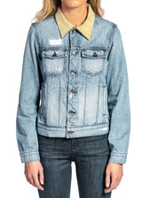 Denim & Cream Suede Jacket (Vintage Distressed) Navy Stitch