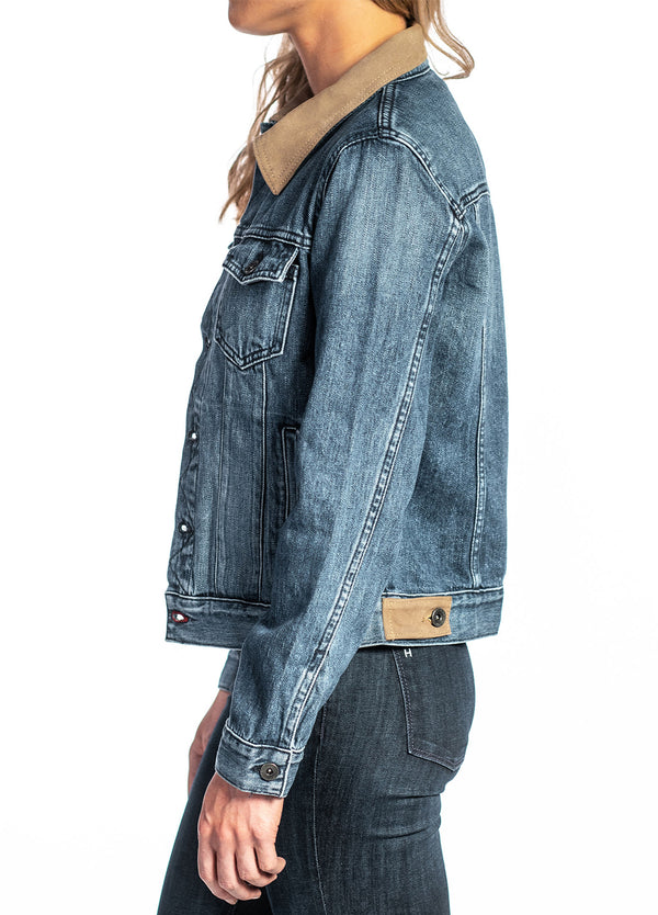 Denim & Taupe Suede Jacket (Indigo Stone) Navy Stitch