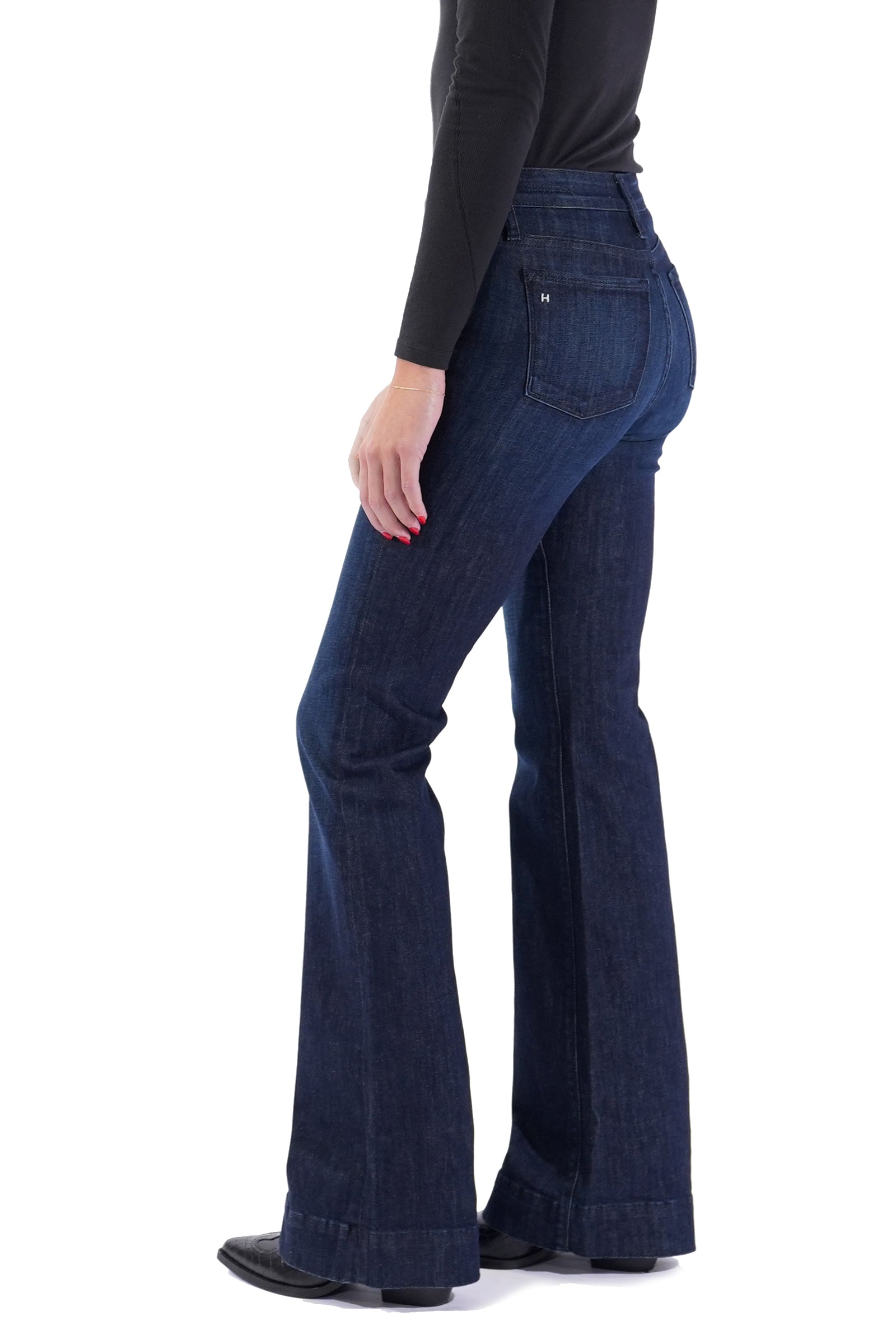 BELLA : Trouser Flare (Deep Ocean) Navy Stitch – HAALA Denim