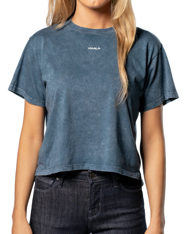 Crop Split T-shirt : Poseidon Blue Vintage Wash