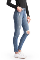 WHITNEY : High-Rise Skinny (Light Wash Distress) Navy Stitch