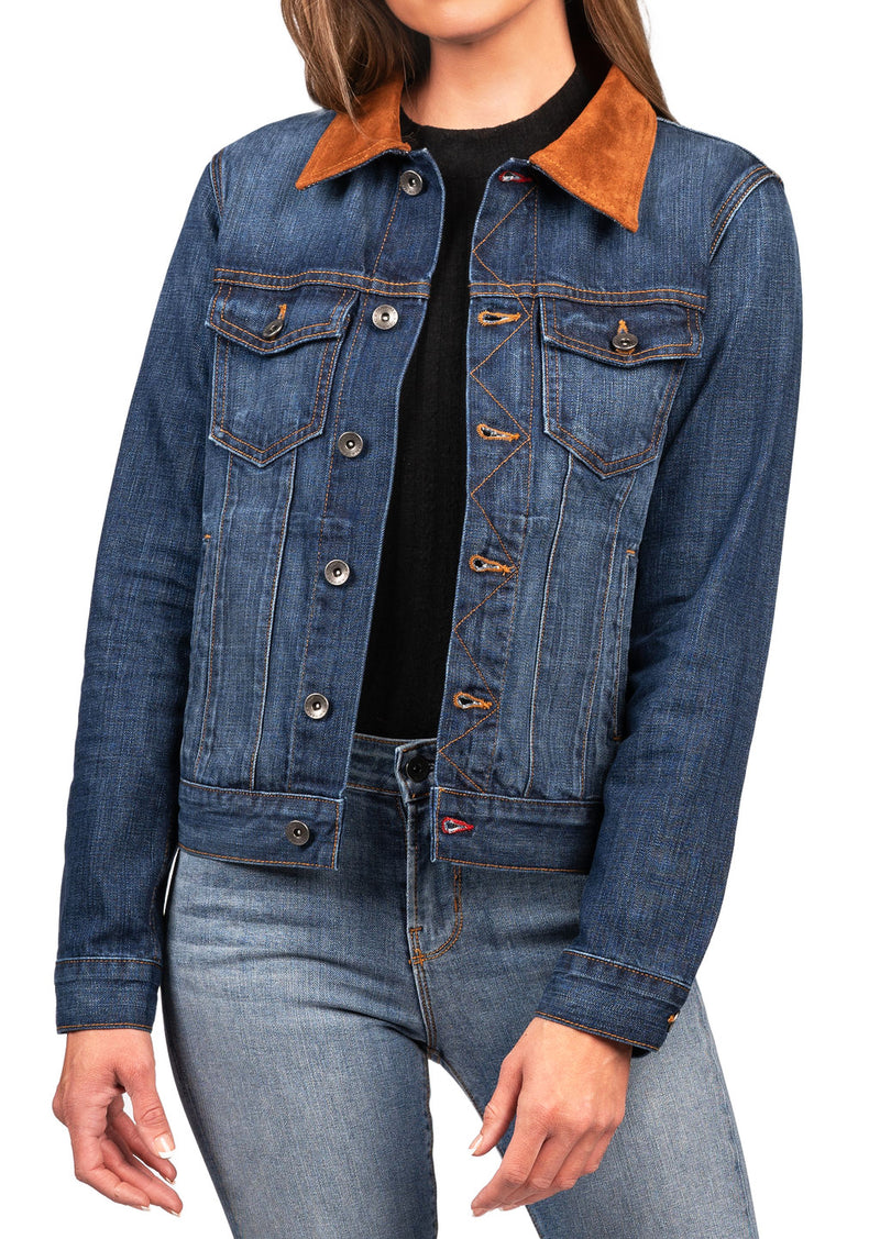 Denim Brown Suede Jacket (Deep Ocean) Gold-Brown Stitch