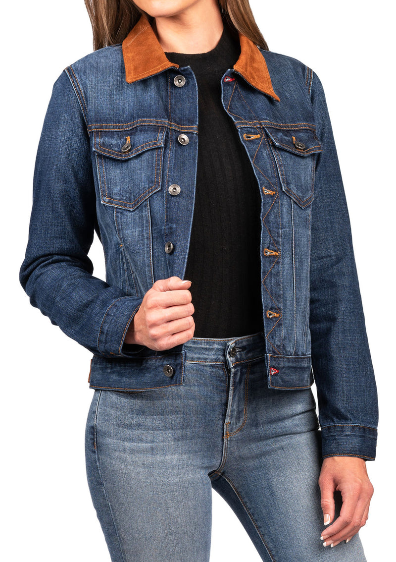 Denim & Brown Suede Jacket (Deep Ocean) Gold-Brown Stitch