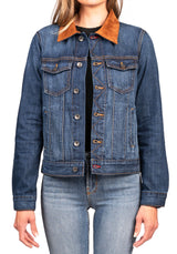 Denim & Brown Suede Jacket (Deep Ocean) Gold-Brown Stitch