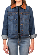 Denim & Brown Suede Jacket (Deep Ocean) Gold-Brown Stitch