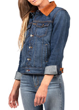 Denim & Brown Suede Jacket (Deep Ocean) Gold-Brown Stitch