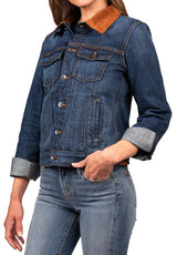 Denim & Brown Suede Jacket (Deep Ocean) Gold-Brown Stitch