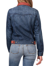 Denim & Burgundy Suede Jacket (Deep Ocean) Navy Stitch
