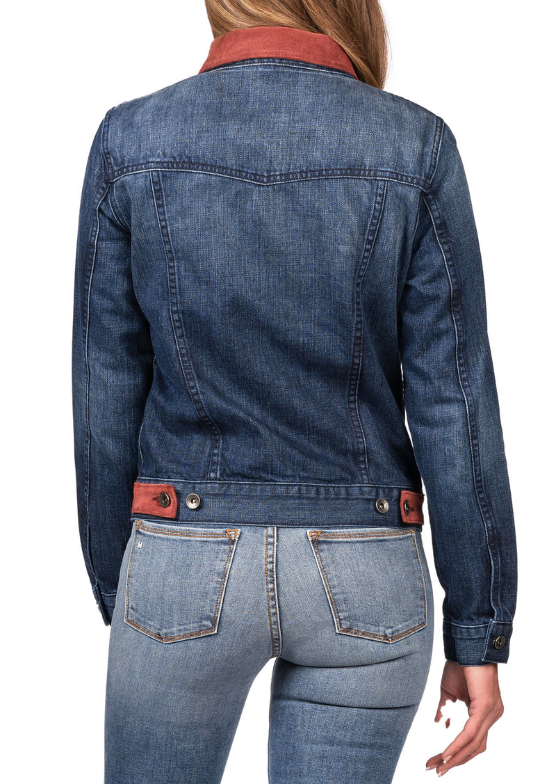 Denim & Burgundy Suede Jacket (Deep Ocean) Navy Stitch