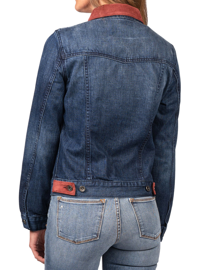Denim & Burgundy Suede Jacket (Deep Ocean) Navy Stitch