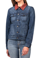 Denim & Burgundy Suede Jacket (Deep Ocean) Navy Stitch