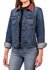 Denim & Burgundy Suede Jacket (Deep Ocean) Navy Stitch