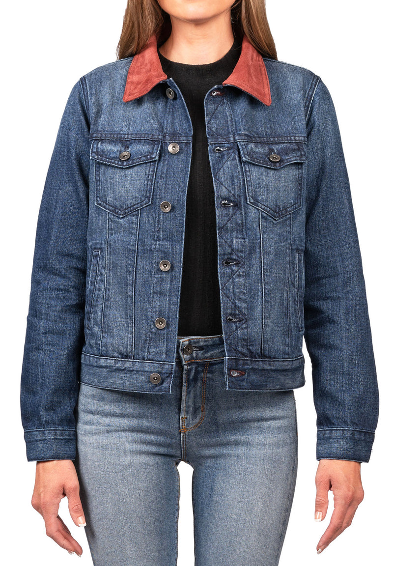 Denim Burgundy Suede Jacket (Deep Ocean) Navy Stitch